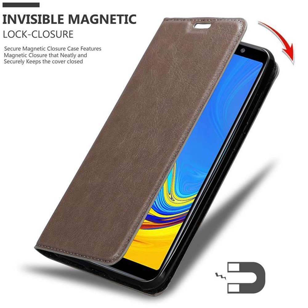 Cadorabo Hülle für Samsung Galaxy A7 2018 Schutz Hülle in Braun Handyhülle Etui Case Cover Magnetverschluss