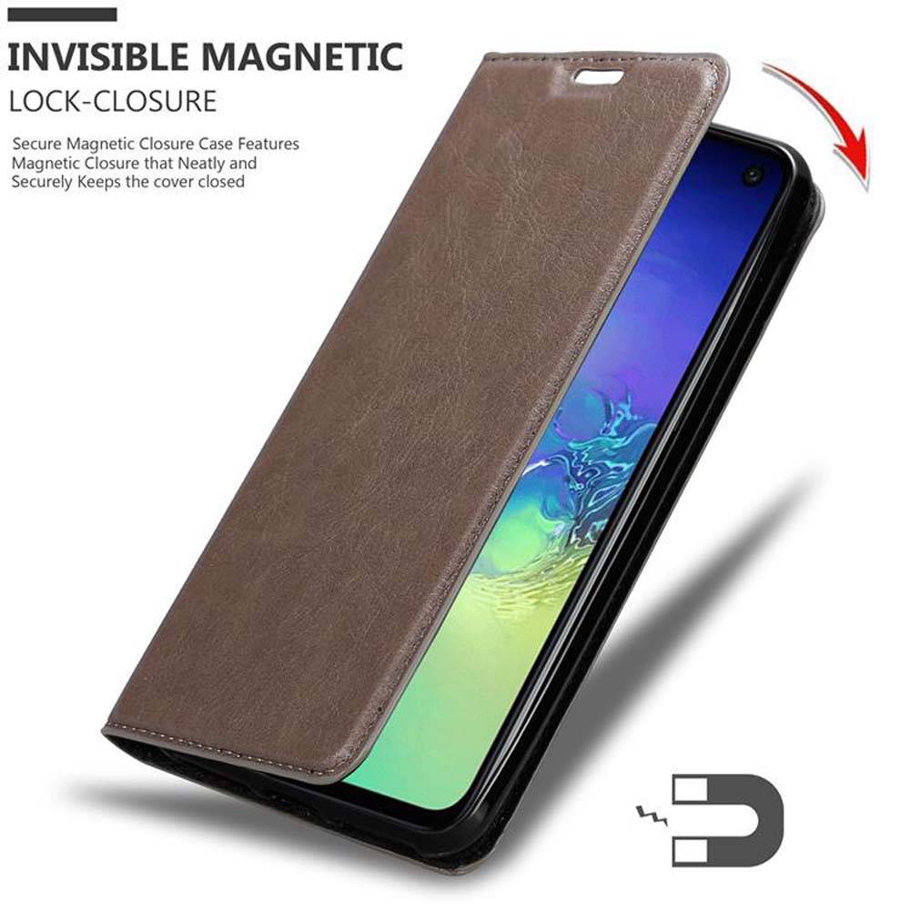 Cadorabo Hülle für Samsung Galaxy S10e Schutz Hülle in Braun Handyhülle Etui Case Cover Magnetverschluss
