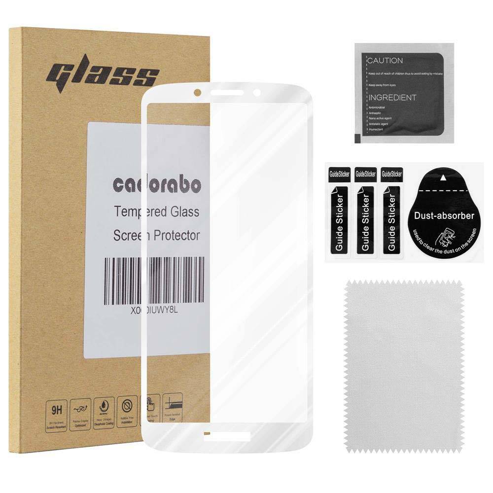 Cadorabo Panzerfolie für Motorola MOTO E5 Schutzfolie in Weiß Vollbild Folie Tempered Display Schutzglas