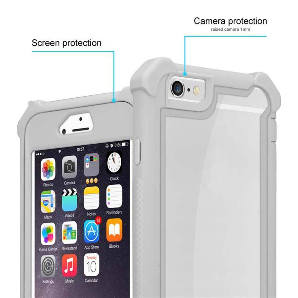 Cadorabo Hülle für Apple iPhone 6 / 6S Schutzhülle in Grau Handy Hülle Etui TPU Silikon-Rand Glas-Rücken Acryl
