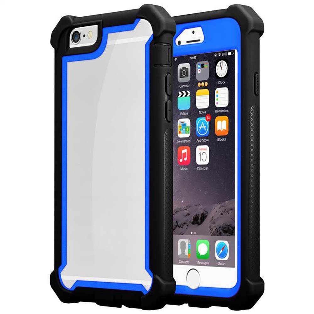 Cadorabo Hülle für Apple iPhone 6 PLUS / 6S PLUS Schutzhülle in Blau Handy Hülle Etui TPU Silikon-Rand Glas-Rücken Acryl