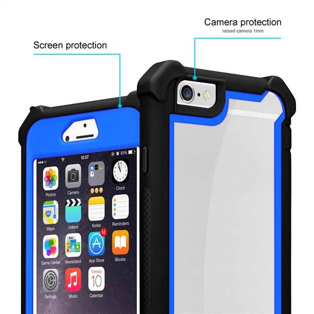 Cadorabo Hülle für Apple iPhone 6 PLUS / 6S PLUS Schutzhülle in Blau Handy Hülle Etui TPU Silikon-Rand Glas-Rücken Acryl
