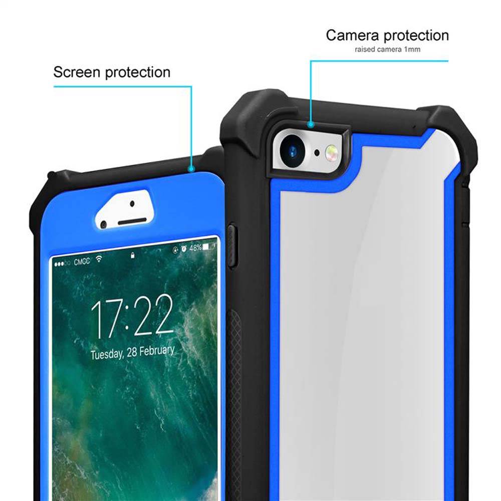 Cadorabo Hülle für Apple iPhone 7 / 7S / 8 / SE 2020 Schutzhülle in Blau Handy Hülle Etui TPU Silikon-Rand Glas-Rücken
