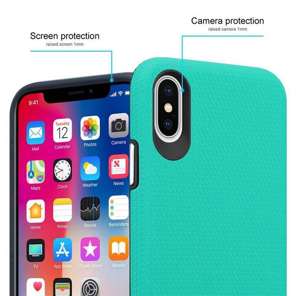 Cadorabo Schutzhülle für Apple iPhone X / XS Hülle in Türkis Outdoor Etui Hybrid Handyhülle extra Grip Anti Rutsch