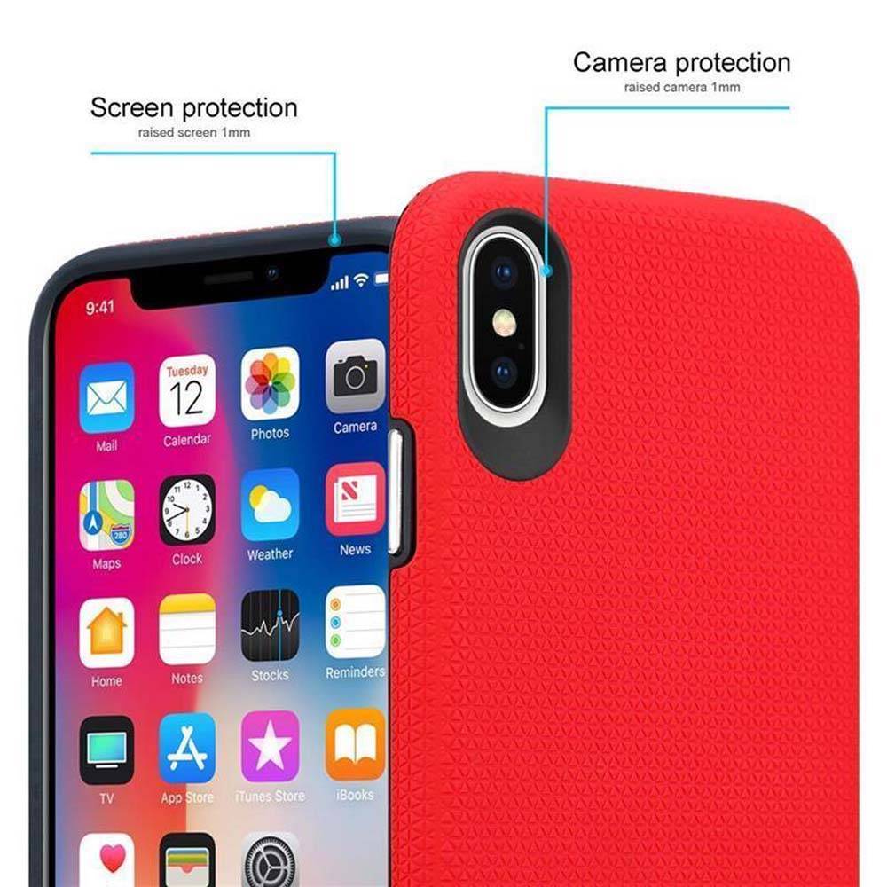 Cadorabo Schutzhülle für Apple iPhone X / XS Hülle in Rot Outdoor Etui Hybrid Handyhülle extra Grip Anti Rutsch