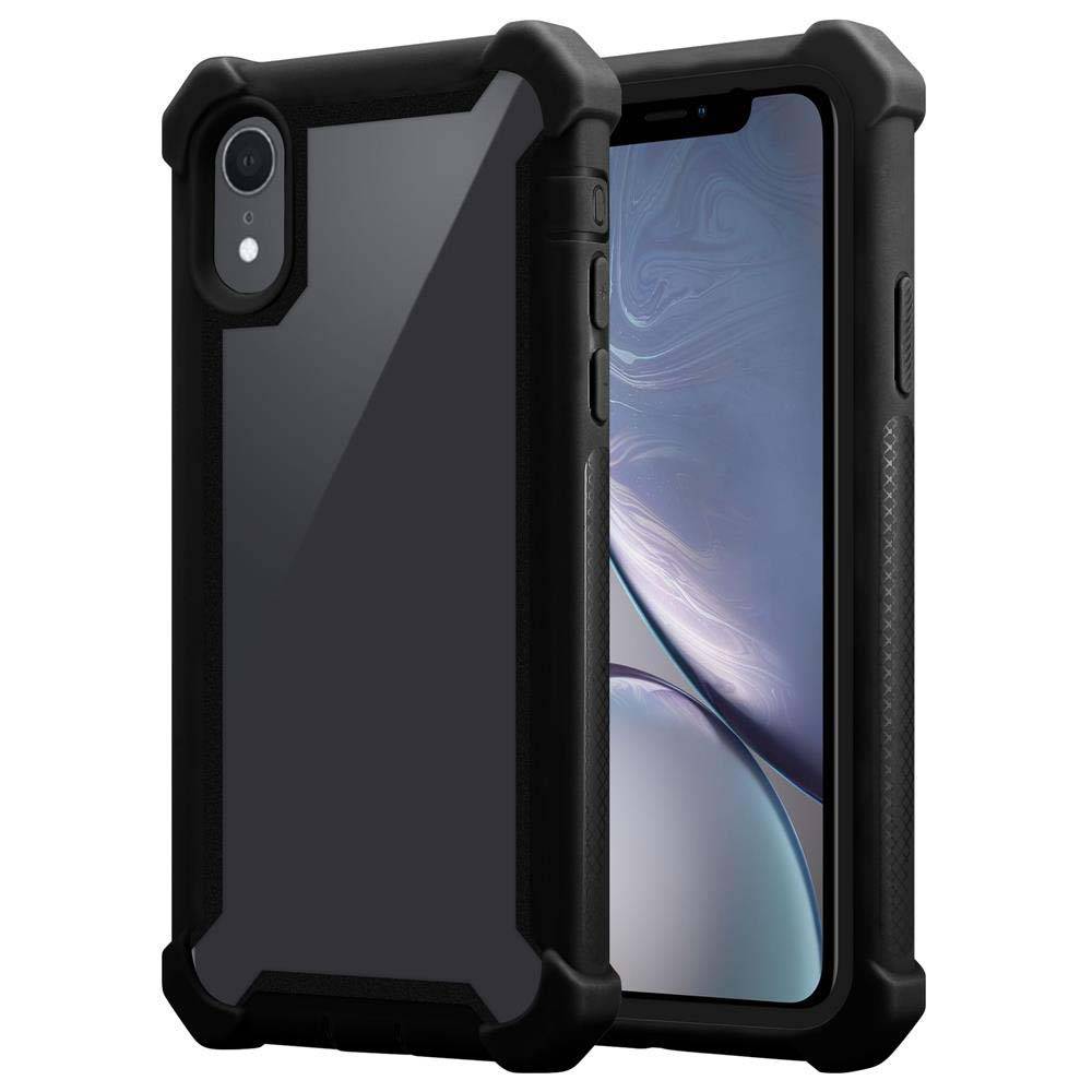 Cadorabo Hülle für Apple iPhone XR Schutzhülle in Schwarz Handy Hülle Etui TPU Silikon-Rand Glas-Rücken Acryl