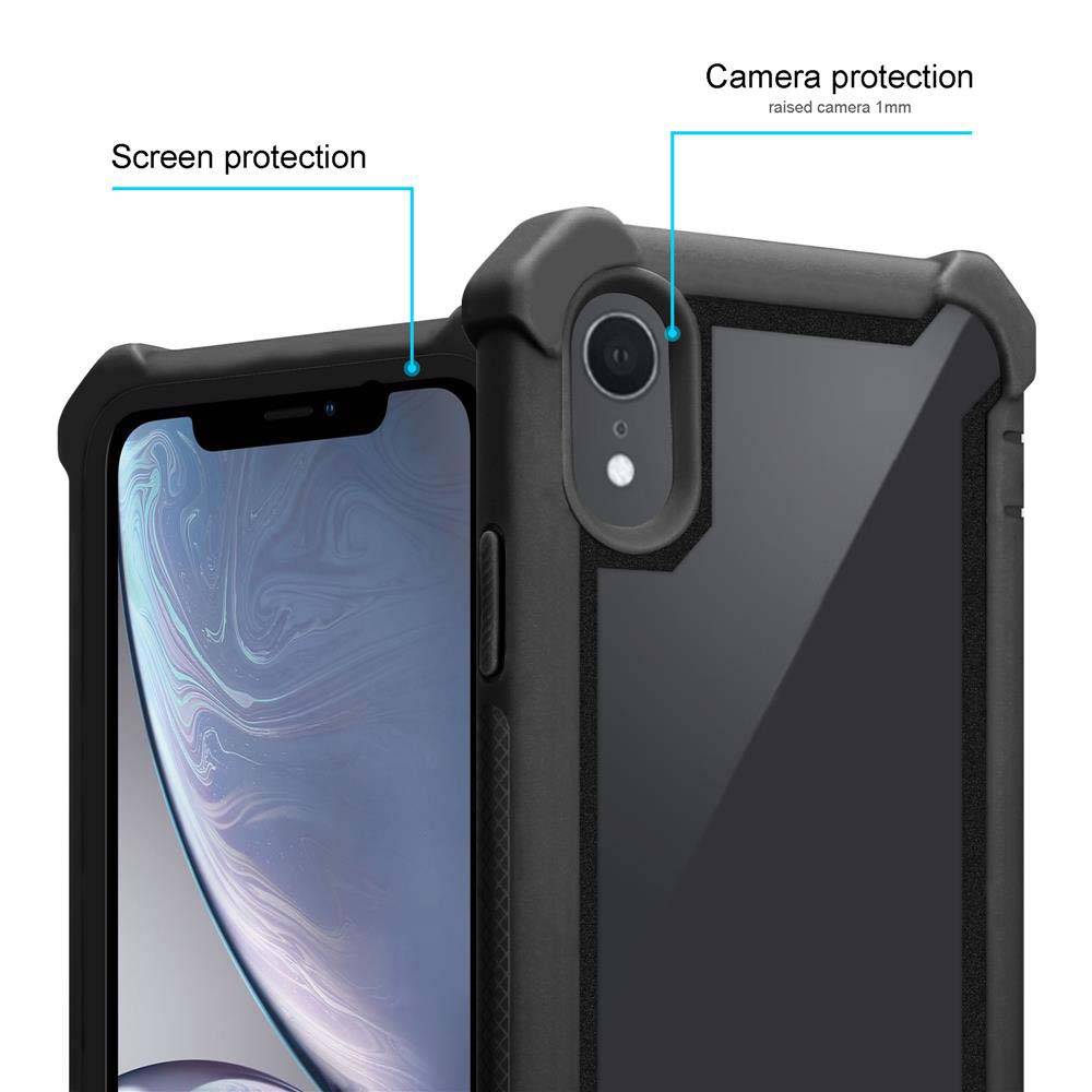 Cadorabo Hülle für Apple iPhone XR Schutzhülle in Schwarz Handy Hülle Etui TPU Silikon-Rand Glas-Rücken Acryl