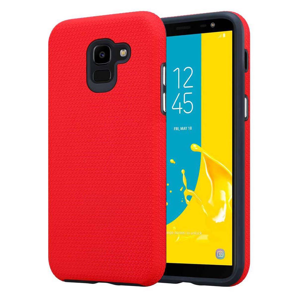Cadorabo Schutzhülle für Samsung Galaxy J6 2018 Hülle in Rot Outdoor Etui Hybrid Handyhülle extra Grip Anti Rutsch