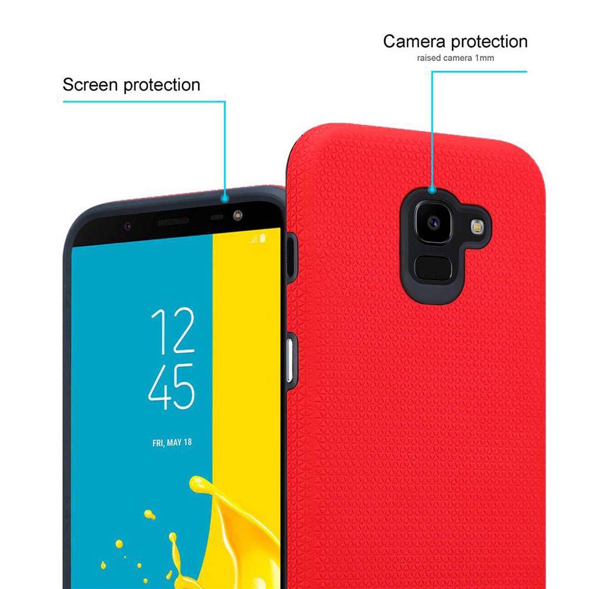 Cadorabo Schutzhülle für Samsung Galaxy J6 2018 Hülle in Rot Outdoor Etui Hybrid Handyhülle extra Grip Anti Rutsch