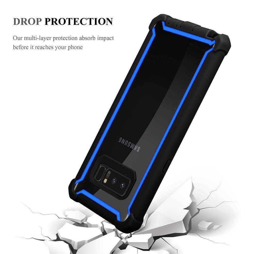 Cadorabo Hülle für Samsung Galaxy NOTE 8 Schutzhülle in Blau Handy Hülle Etui TPU Silikon-Rand Glas-Rücken Acryl