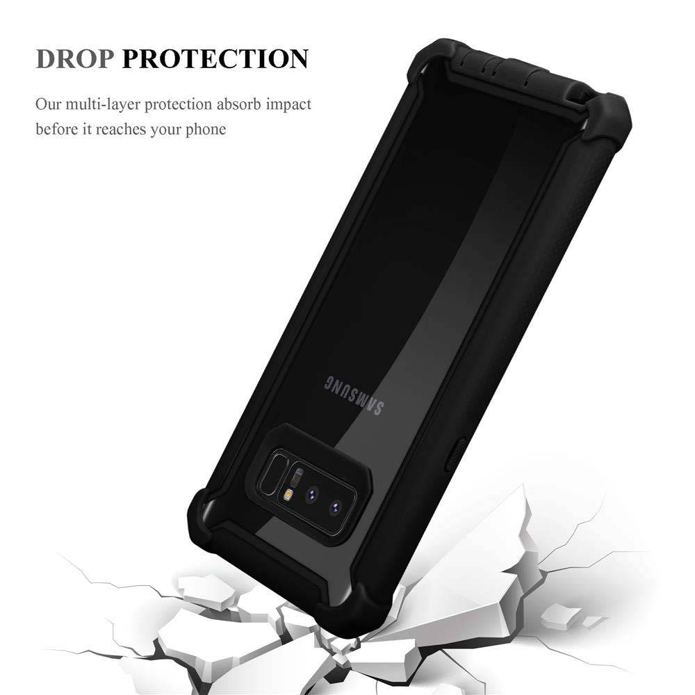 Cadorabo Hülle für Samsung Galaxy NOTE 8 Schutzhülle in Schwarz Handy Hülle Etui TPU Silikon-Rand Glas-Rücken Acryl
