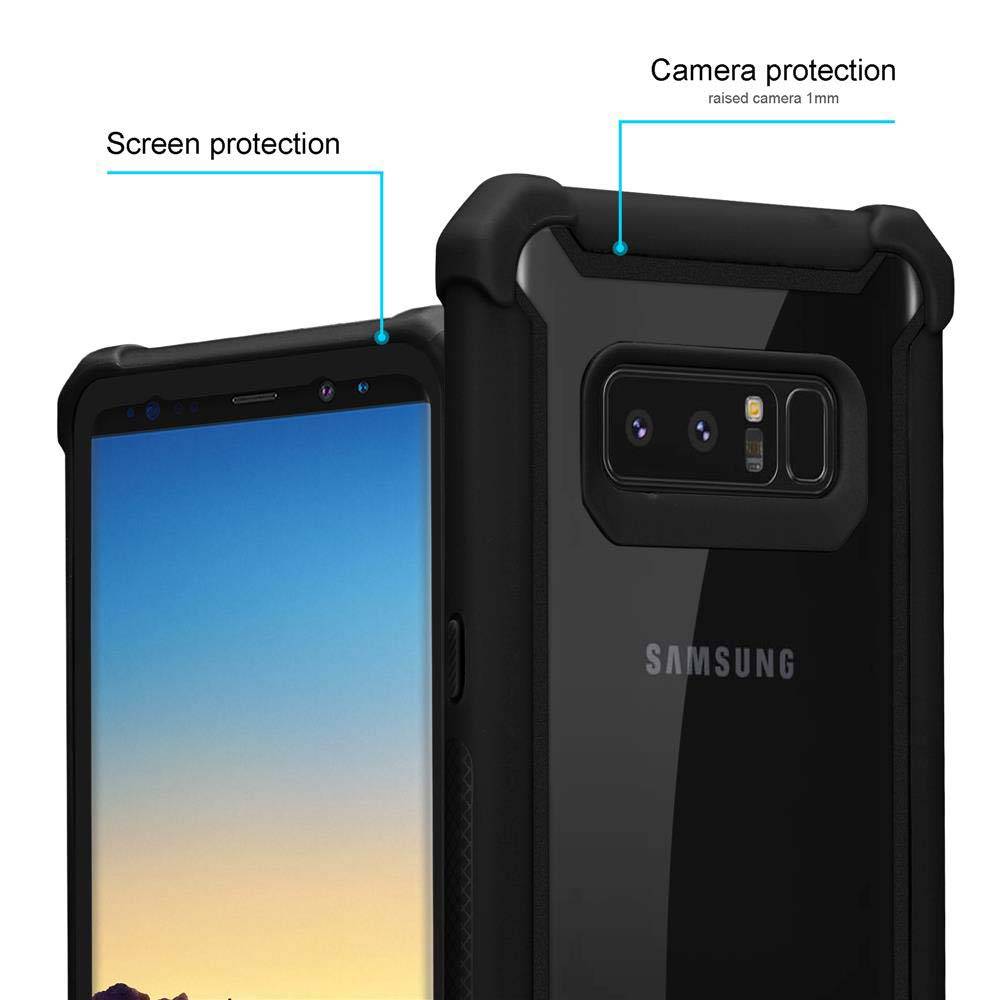 Cadorabo Hülle für Samsung Galaxy NOTE 8 Schutzhülle in Schwarz Handy Hülle Etui TPU Silikon-Rand Glas-Rücken Acryl