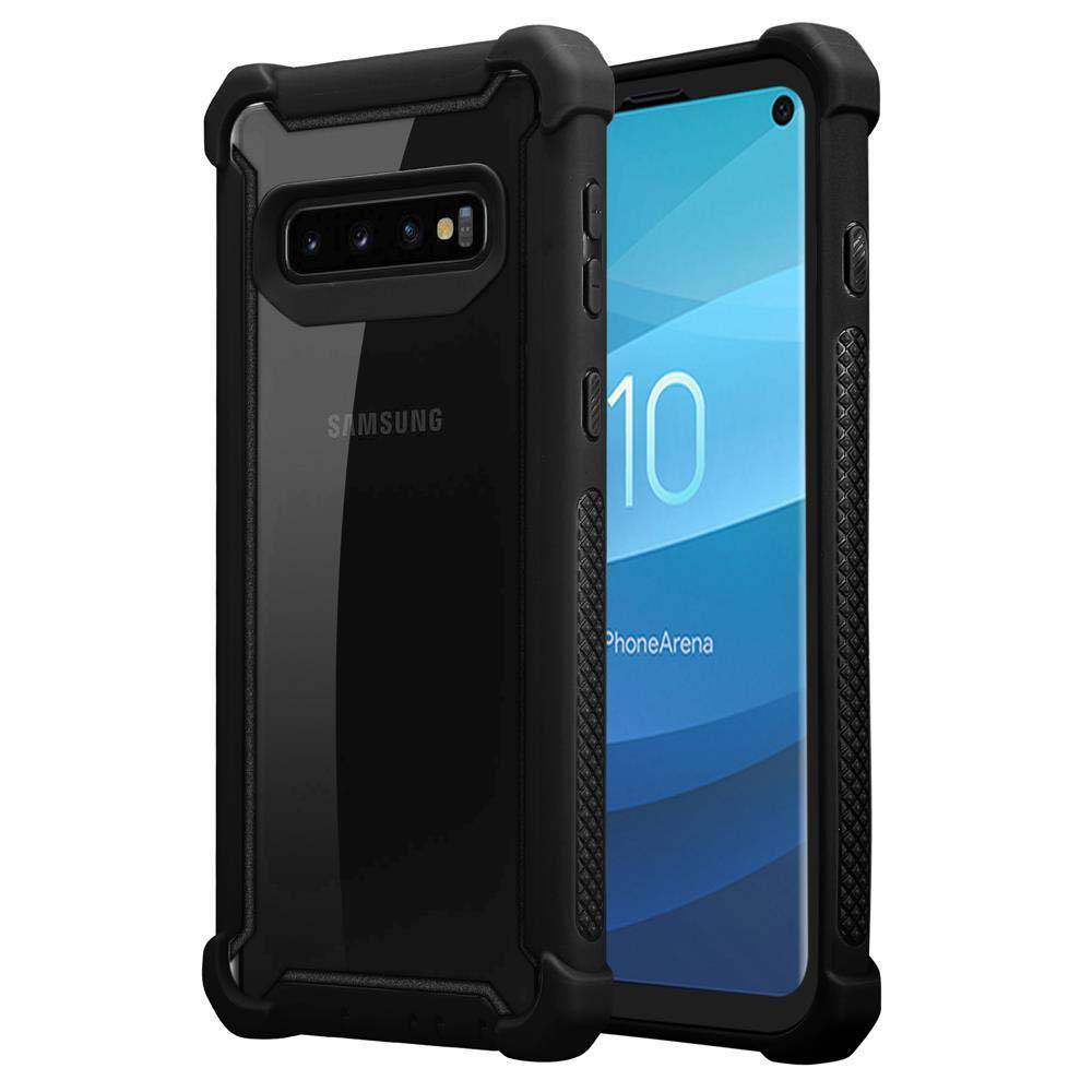 Cadorabo Hülle für Samsung Galaxy S10 4G Schutzhülle in Schwarz Handy Hülle Etui TPU Silikon-Rand Glas-Rücken Acryl