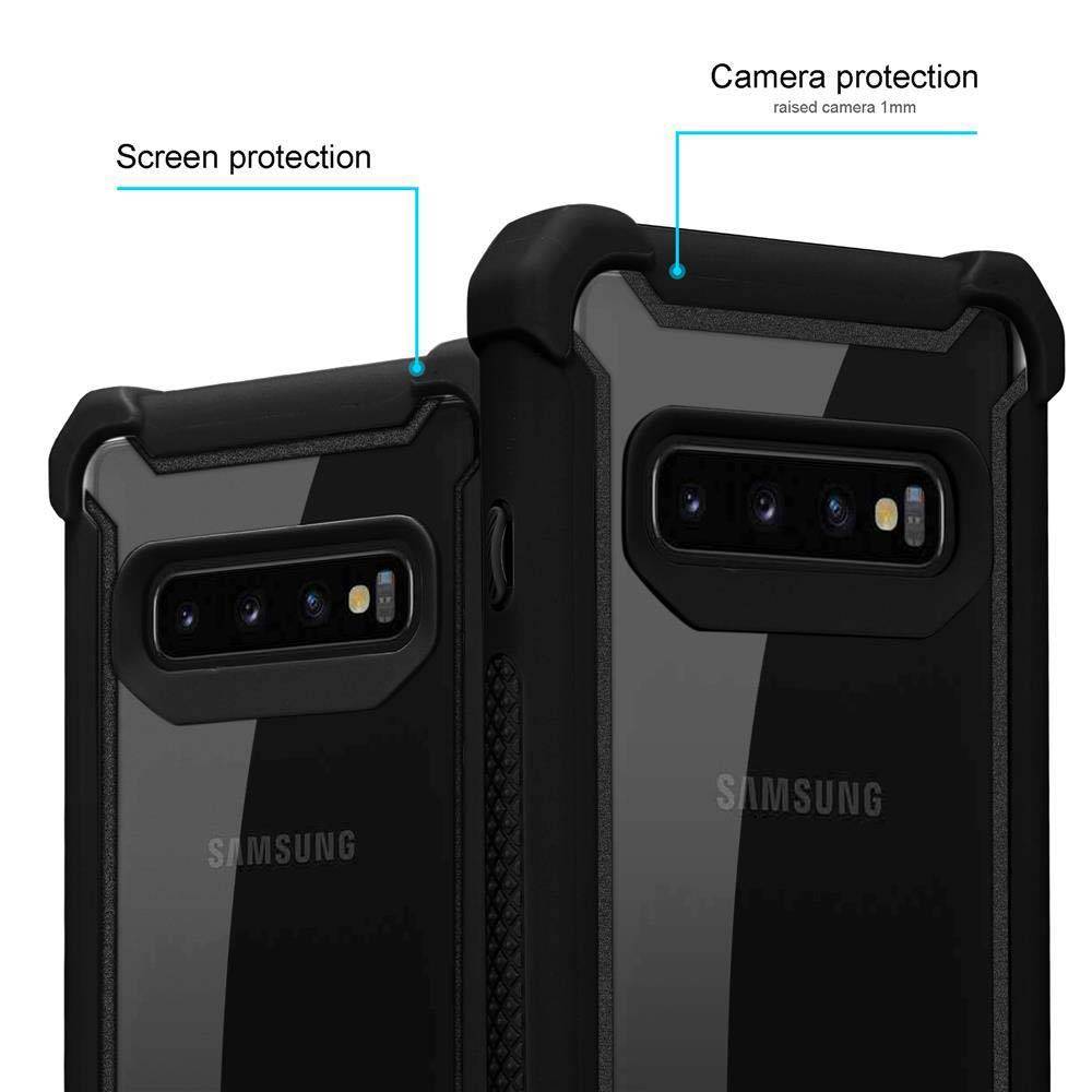 Cadorabo Hülle für Samsung Galaxy S10 4G Schutzhülle in Schwarz Handy Hülle Etui TPU Silikon-Rand Glas-Rücken Acryl