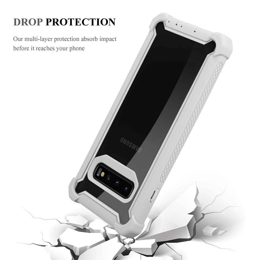 Cadorabo Hülle für Samsung Galaxy S10 PLUS Schutzhülle in Grau Handy Hülle Etui TPU Silikon-Rand Glas-Rücken Acryl