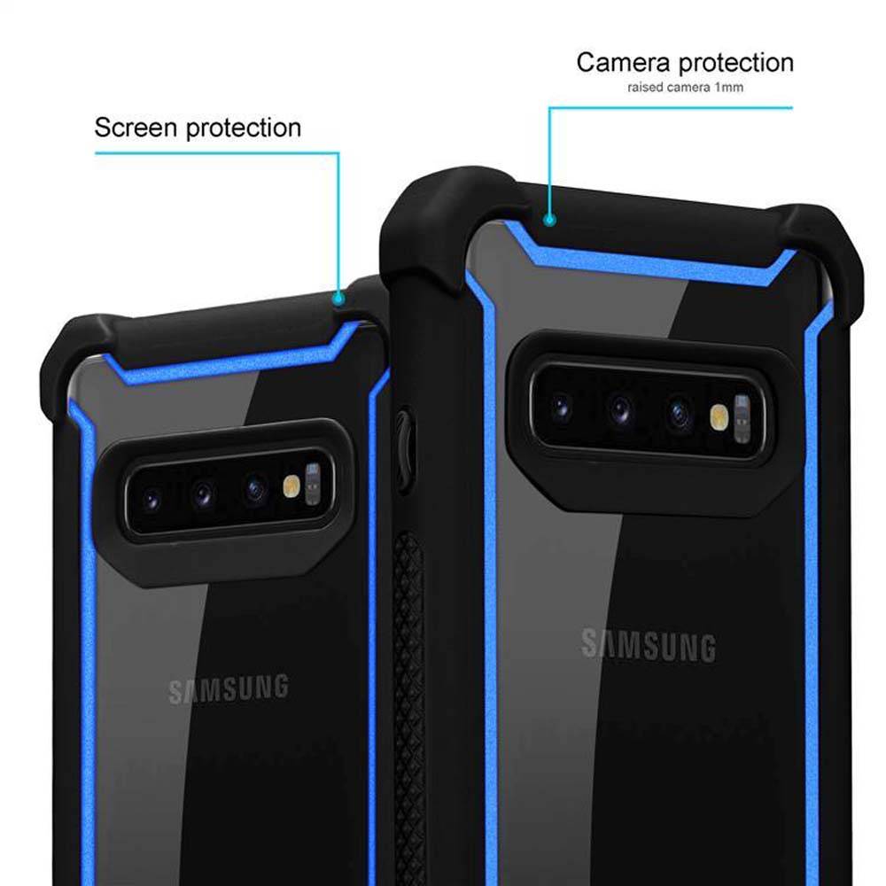 Cadorabo Hülle für Samsung Galaxy S10 PLUS Schutzhülle in Blau Handy Hülle Etui TPU Silikon-Rand Glas-Rücken Acryl