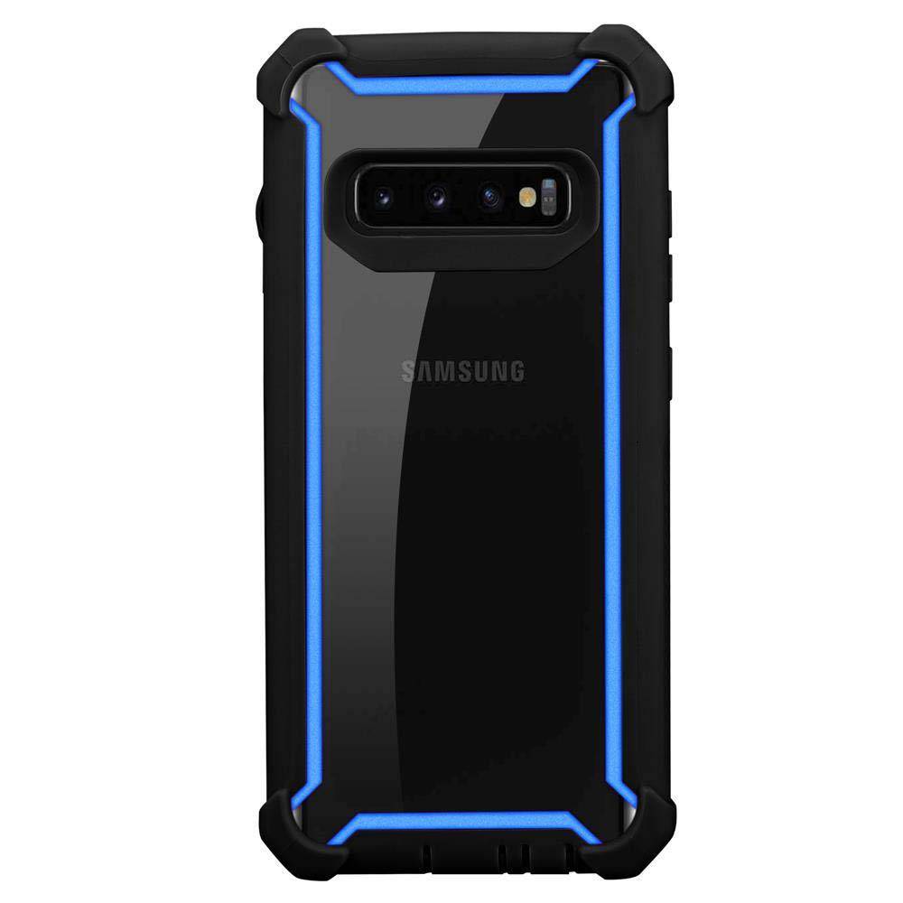 Cadorabo Hülle für Samsung Galaxy S10 PLUS Schutzhülle in Blau Handy Hülle Etui TPU Silikon-Rand Glas-Rücken Acryl