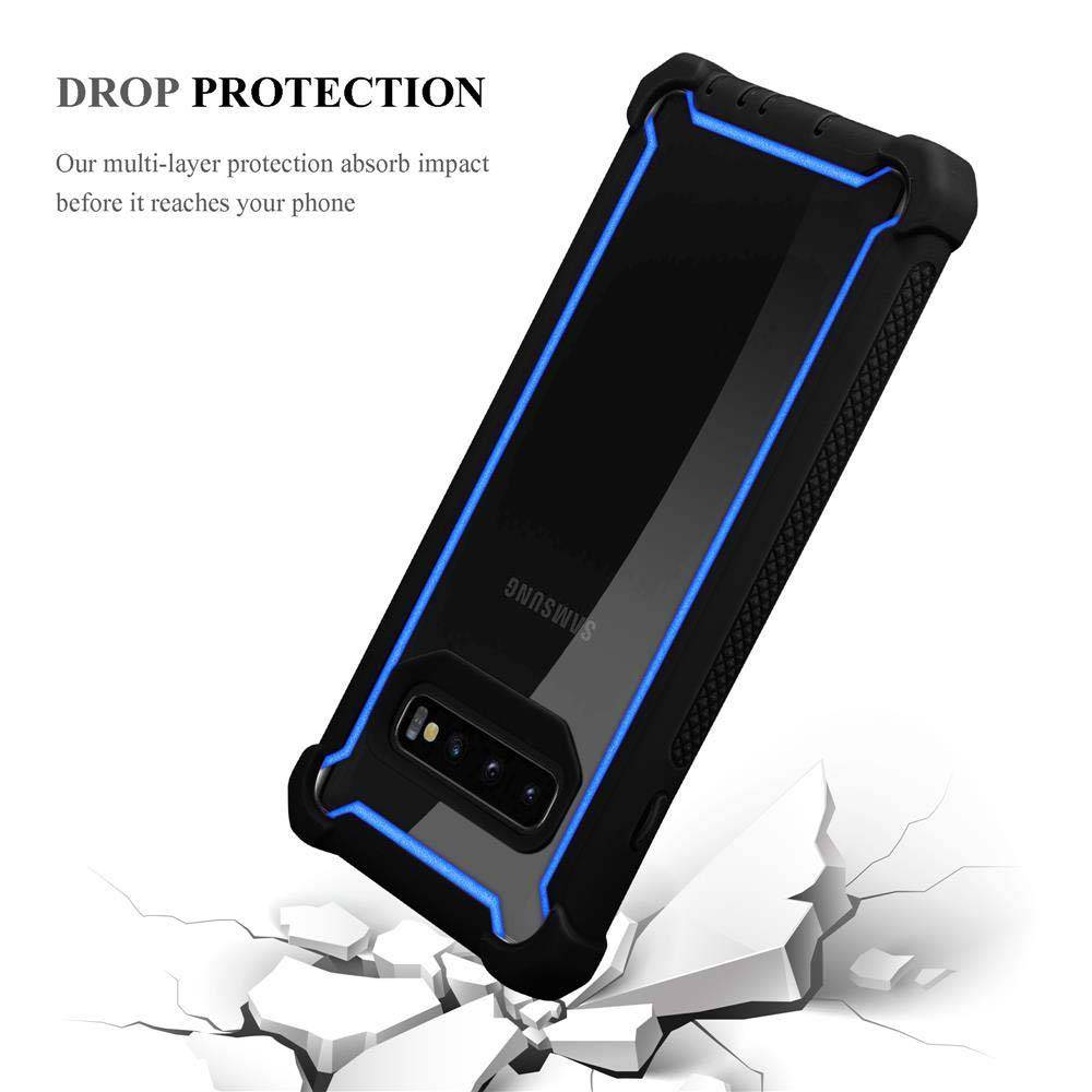 Cadorabo Hülle für Samsung Galaxy S10 PLUS Schutzhülle in Blau Handy Hülle Etui TPU Silikon-Rand Glas-Rücken Acryl