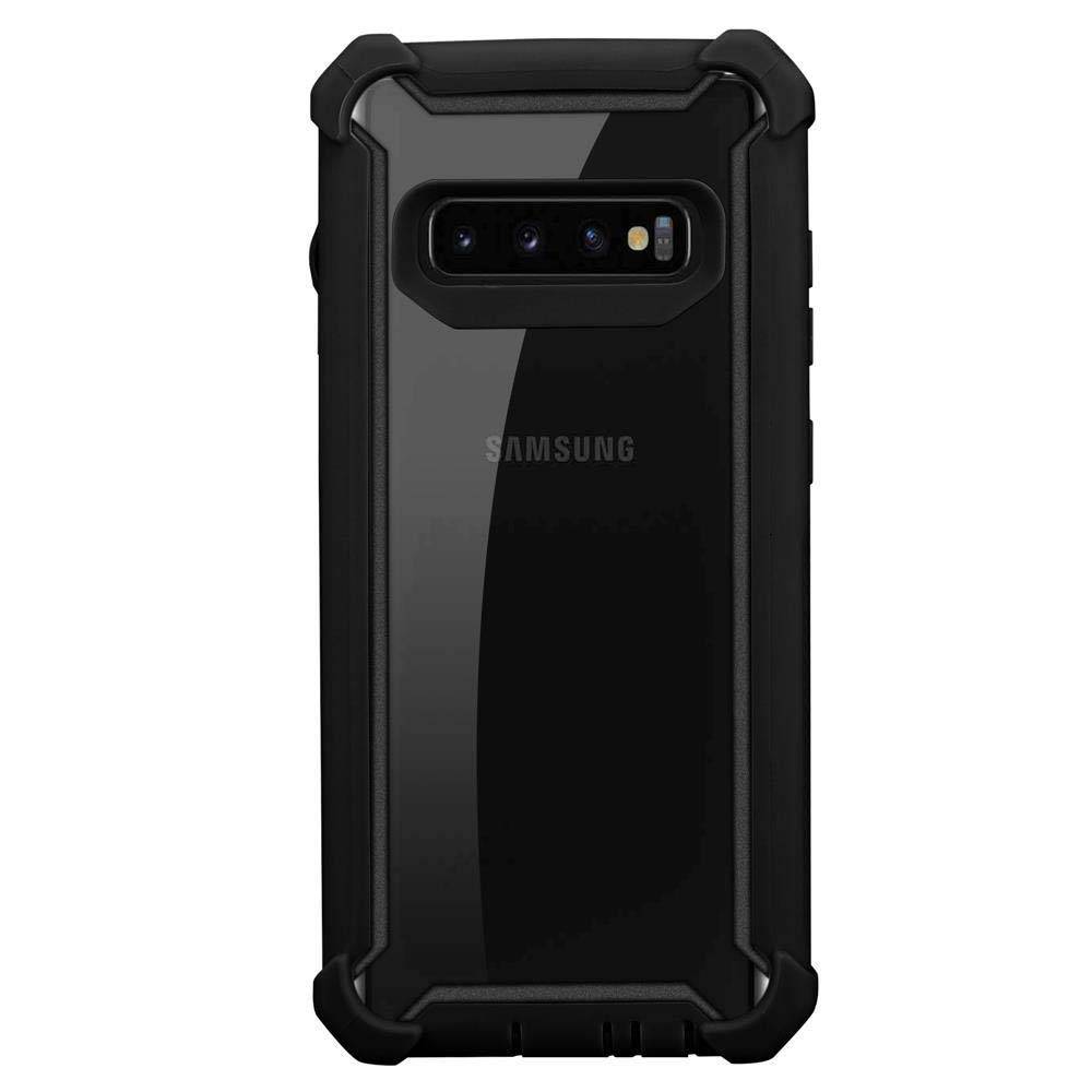 Cadorabo Hülle für Samsung Galaxy S10 PLUS Schutzhülle in Schwarz Handy Hülle Etui TPU Silikon-Rand Glas-Rücken Acryl