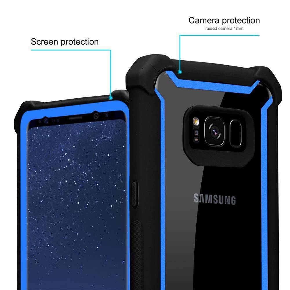 Cadorabo Hülle für Samsung Galaxy S8 Schutzhülle in Blau Handy Hülle Etui TPU Silikon-Rand Glas-Rücken Acryl