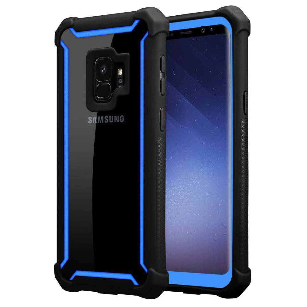 Cadorabo Hülle für Samsung Galaxy S9 Schutzhülle in Blau Handy Hülle Etui TPU Silikon-Rand Glas-Rücken Acryl