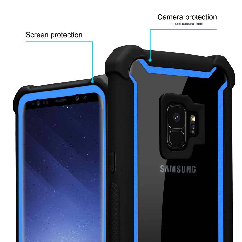 Cadorabo Hülle für Samsung Galaxy S9 Schutzhülle in Blau Handy Hülle Etui TPU Silikon-Rand Glas-Rücken Acryl