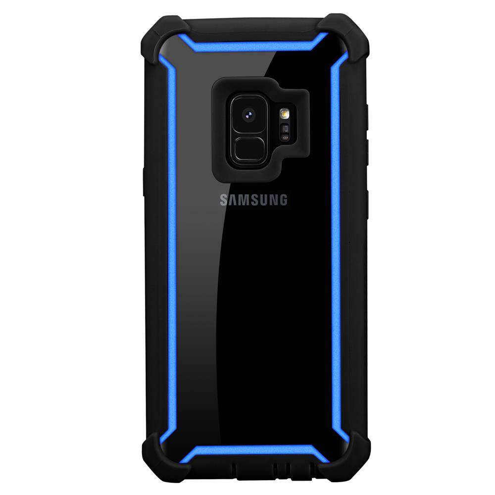 Cadorabo Hülle für Samsung Galaxy S9 Schutzhülle in Blau Handy Hülle Etui TPU Silikon-Rand Glas-Rücken Acryl