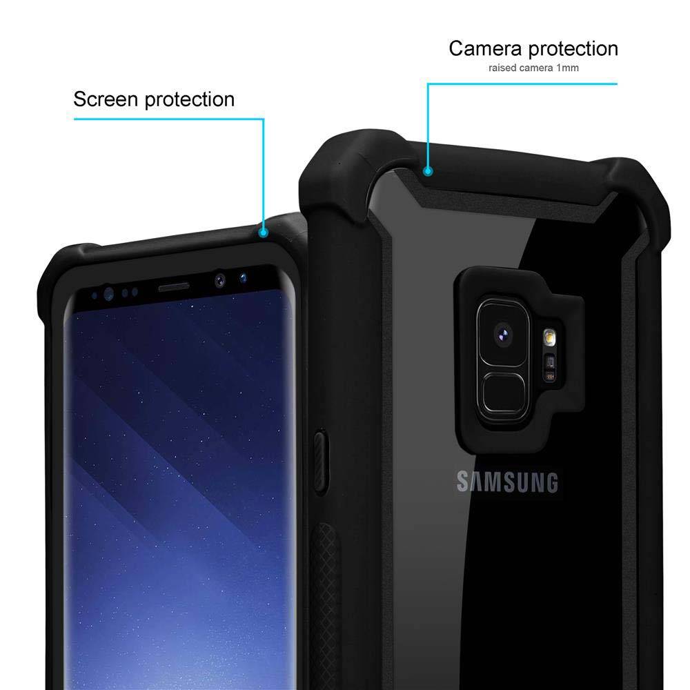 Cadorabo Hülle für Samsung Galaxy S9 Schutzhülle in Schwarz Handy Hülle Etui TPU Silikon-Rand Glas-Rücken Acryl