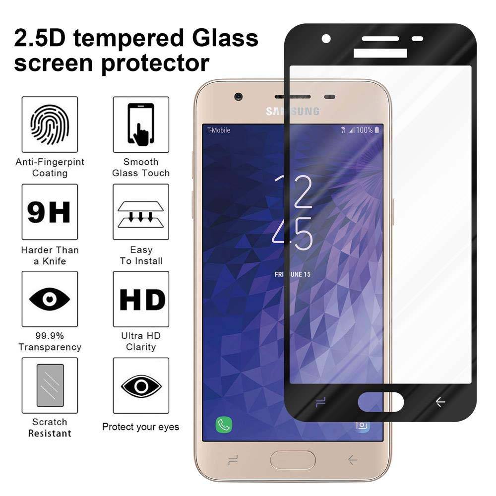 Cadorabo Panzerfolie für Samsung Galaxy J3 2018 Schutzfolie in Schwarz Vollbild Folie Tempered Display Schutzglas