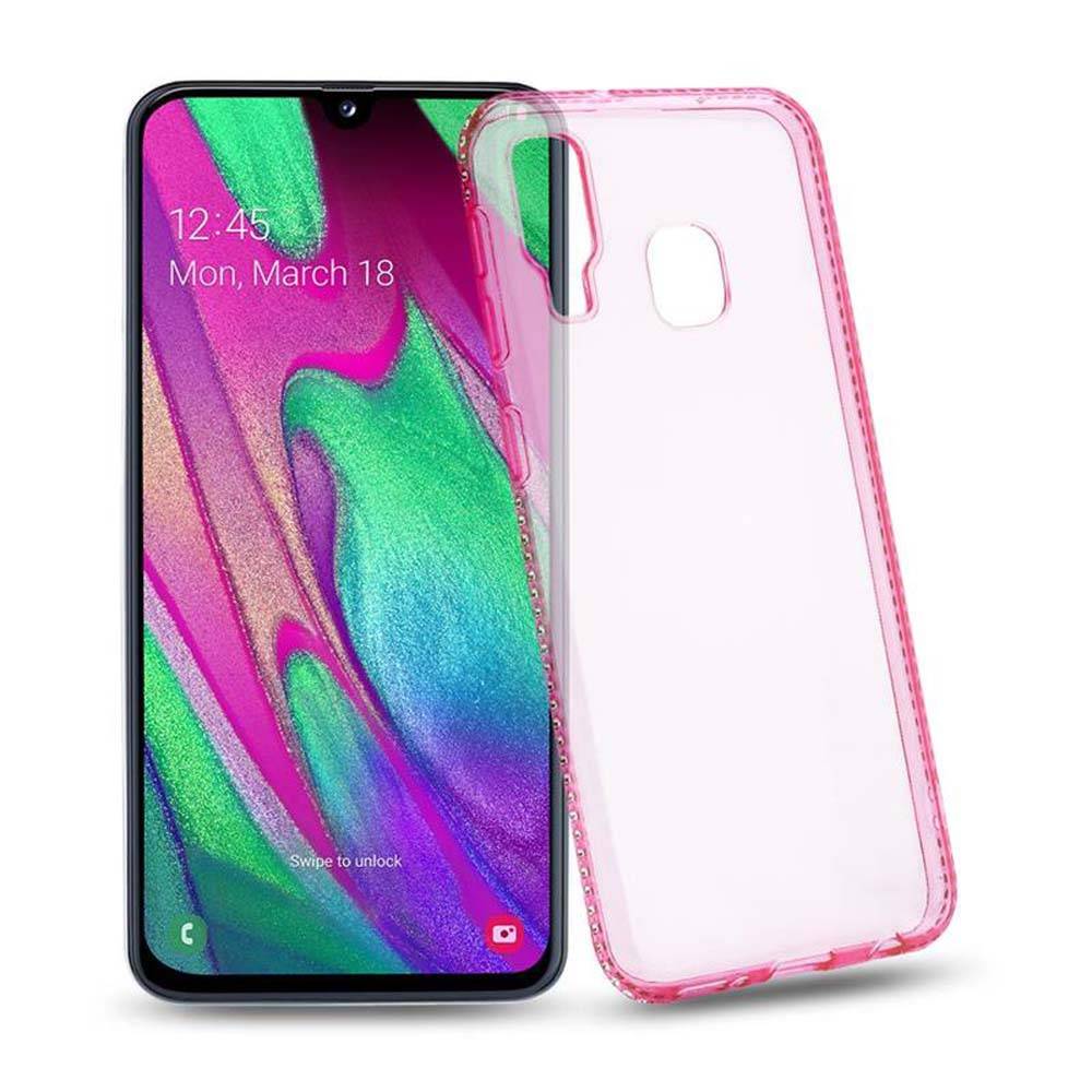 Cadorabo Hülle für Samsung Galaxy A40 Schutz Hülle in Rosa Case Cover TPU Silikon Strass Handyhülle Etui