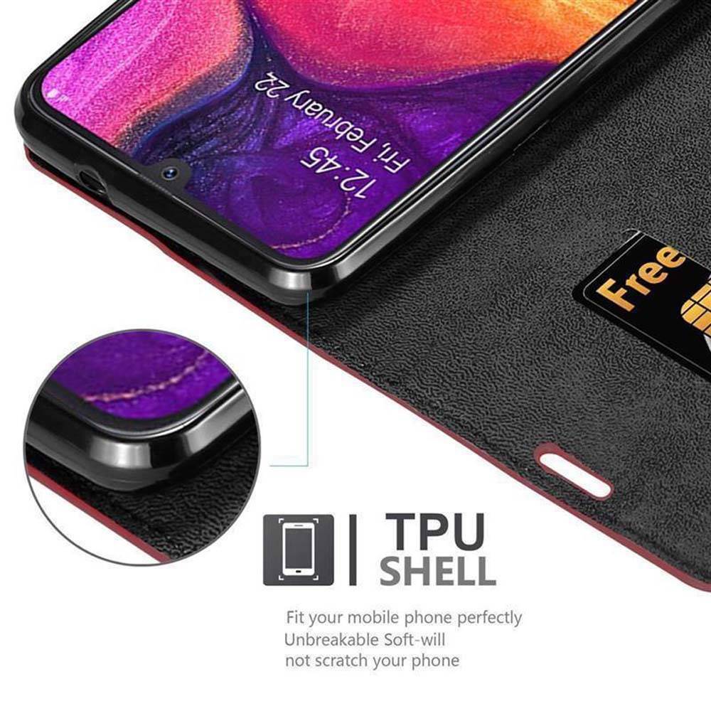 Cadorabo Hülle für Samsung Galaxy A50 4G / A50s / A30s Schutz Hülle in Rot Handyhülle Etui Case Cover Magnetverschluss