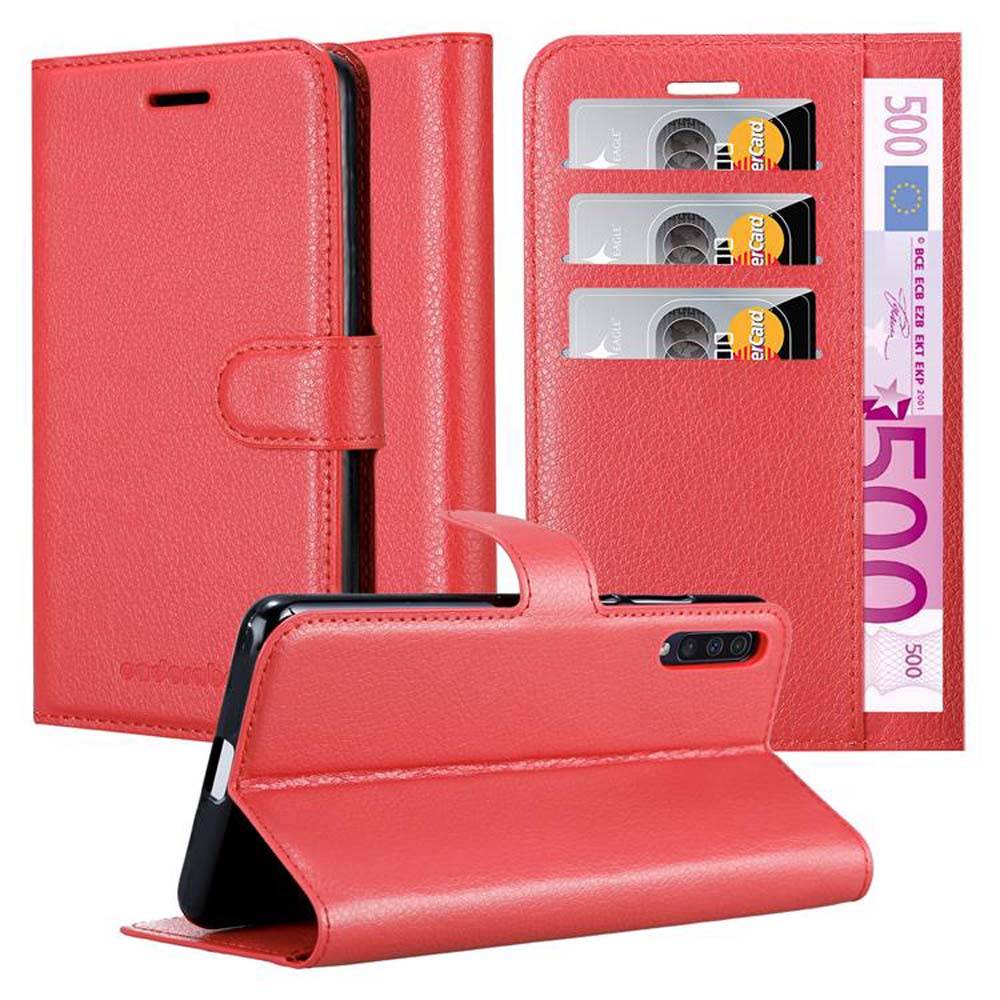 Cadorabo Hülle für Samsung Galaxy A50 4G / A50s / A30s Schutz Hülle in Rot Handyhülle Etui Case Cover Magnetverschluss