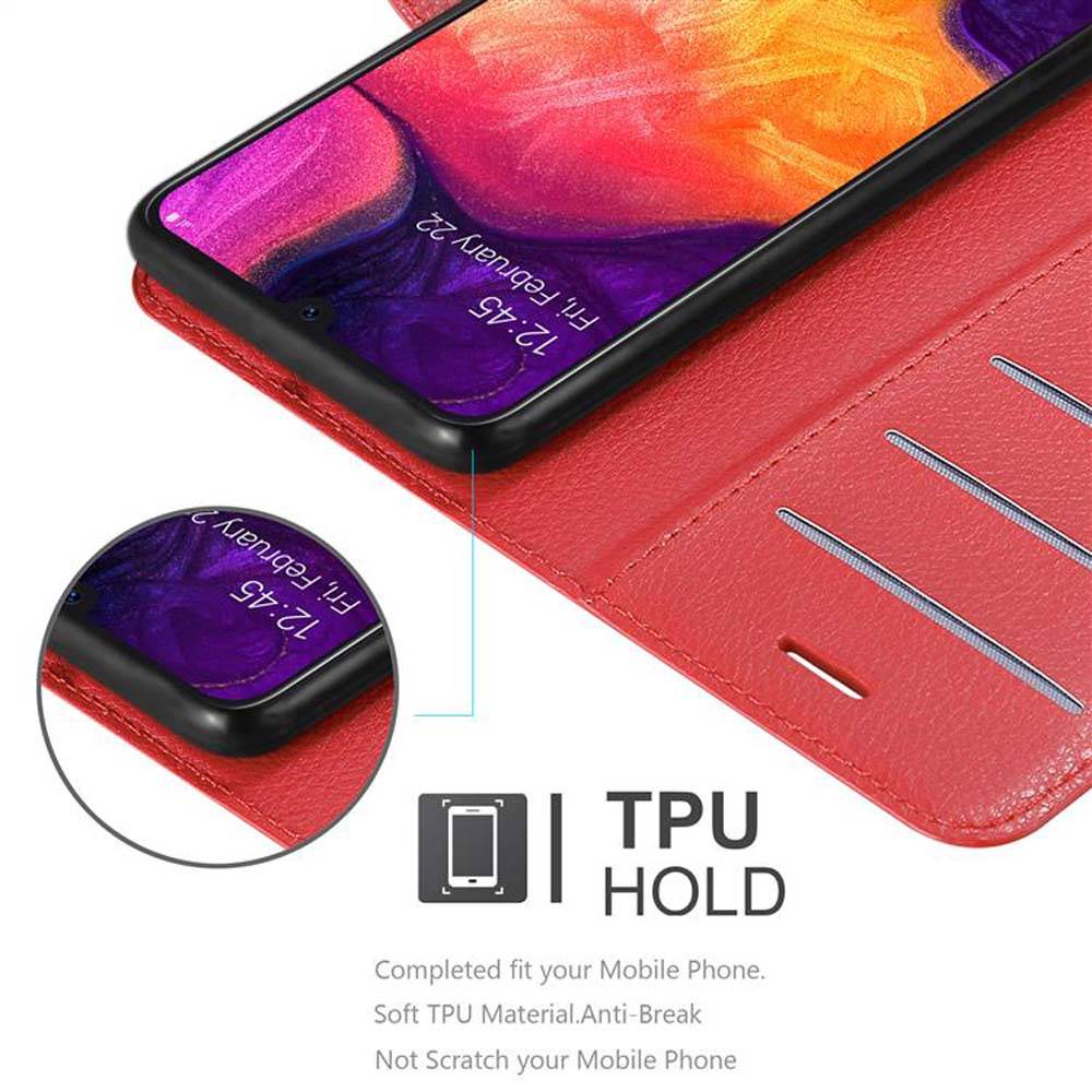 Cadorabo Hülle für Samsung Galaxy A50 4G / A50s / A30s Schutz Hülle in Rot Handyhülle Etui Case Cover Magnetverschluss