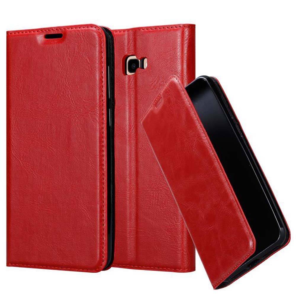 Cadorabo Hülle für Samsung Galaxy J4 PLUS Schutz Hülle in Rot Handyhülle Etui Case Cover Magnetverschluss