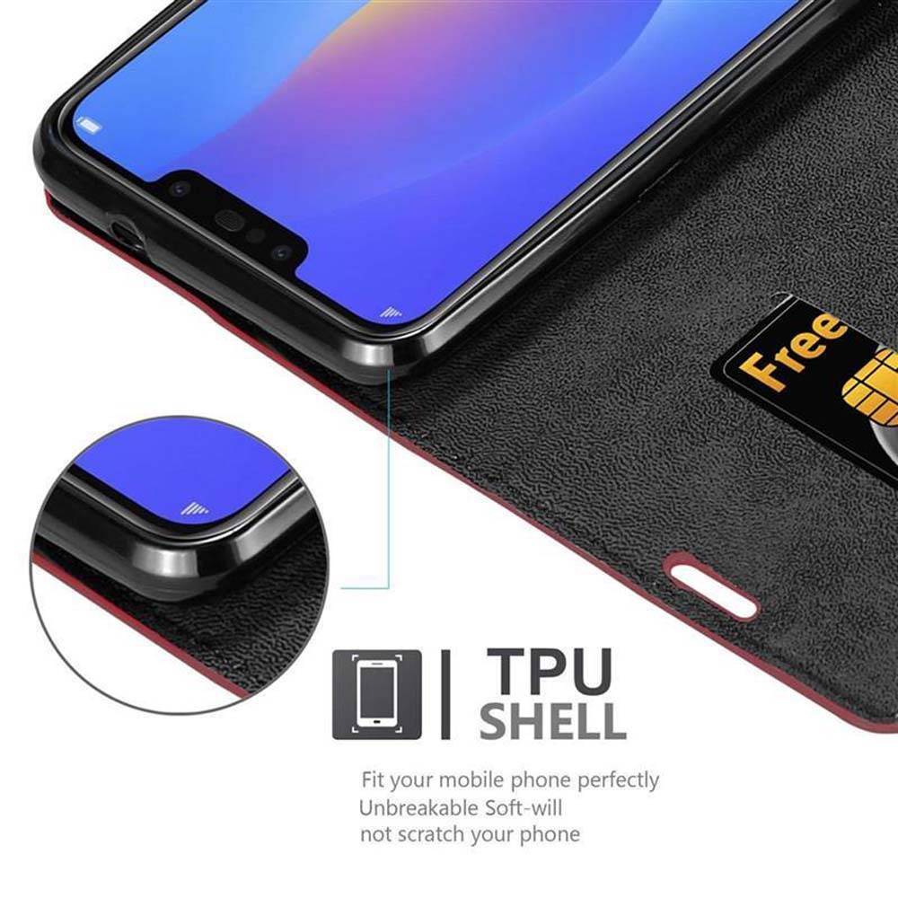 Cadorabo Hülle für Samsung Galaxy J4 PLUS Schutz Hülle in Rot Handyhülle Etui Case Cover Magnetverschluss