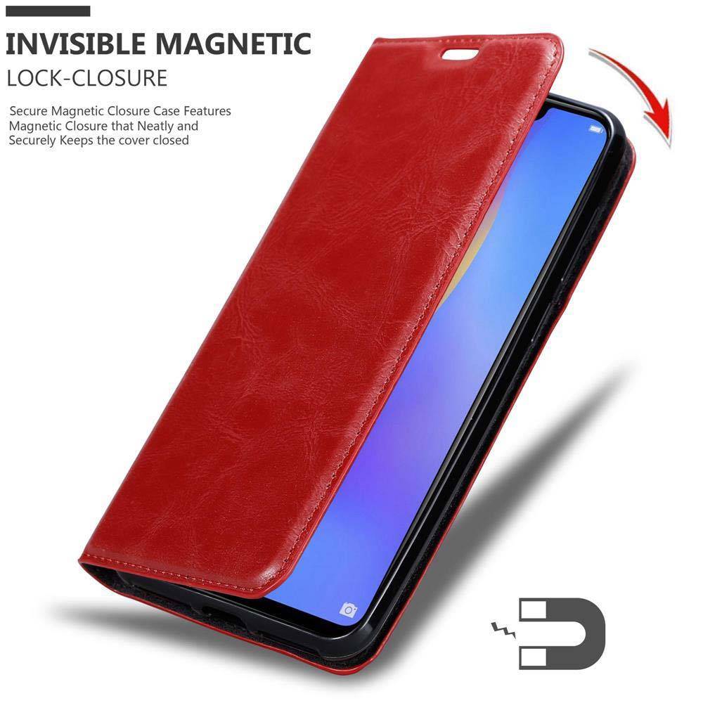 Cadorabo Hülle für Samsung Galaxy J4 PLUS Schutz Hülle in Rot Handyhülle Etui Case Cover Magnetverschluss