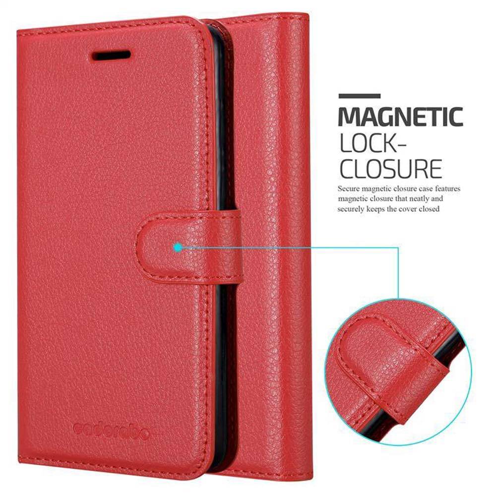 Cadorabo Hülle für Samsung Galaxy J4 PLUS Schutz Hülle in Rot Handyhülle Etui Case Cover Magnetverschluss