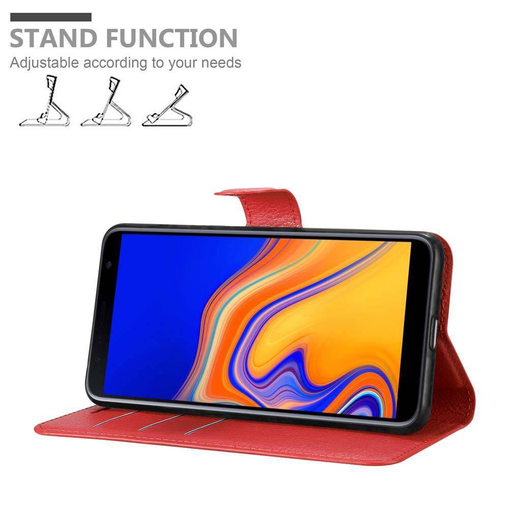 Cadorabo Hülle für Samsung Galaxy J4 PLUS Schutz Hülle in Rot Handyhülle Etui Case Cover Magnetverschluss