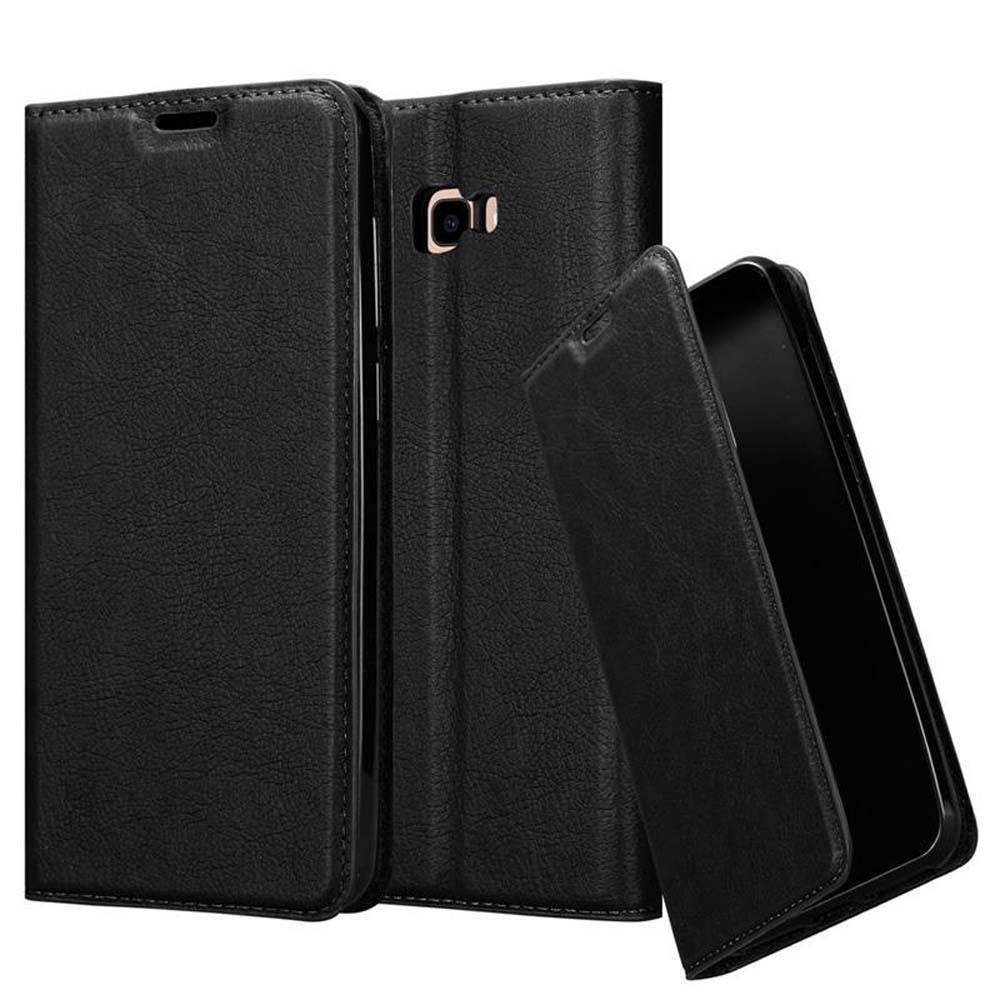 Cadorabo Hülle für Samsung Galaxy J4 PLUS Schutz Hülle in Schwarz Handyhülle Etui Case Cover Magnetverschluss