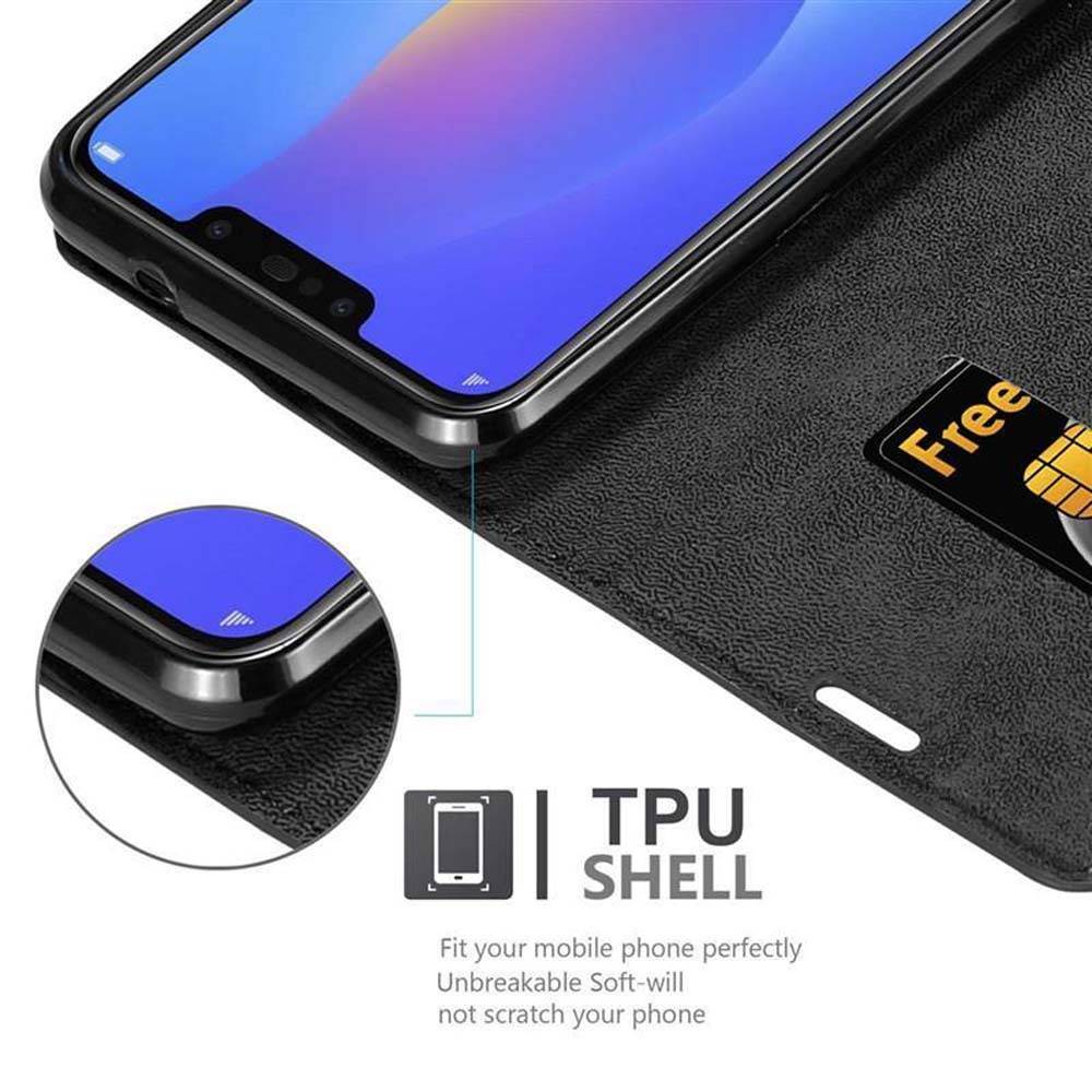 Cadorabo Hülle für Samsung Galaxy J4 PLUS Schutz Hülle in Schwarz Handyhülle Etui Case Cover Magnetverschluss