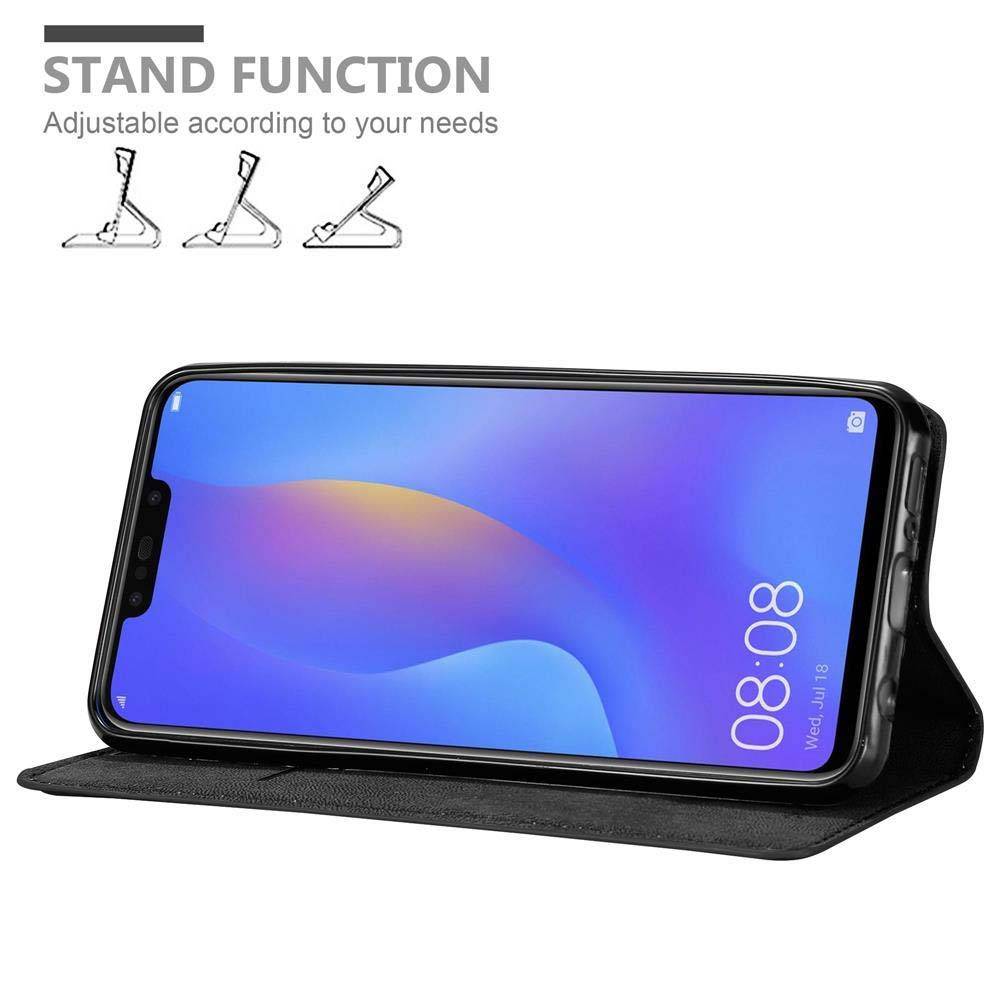 Cadorabo Hülle für Samsung Galaxy J4 PLUS Schutz Hülle in Schwarz Handyhülle Etui Case Cover Magnetverschluss