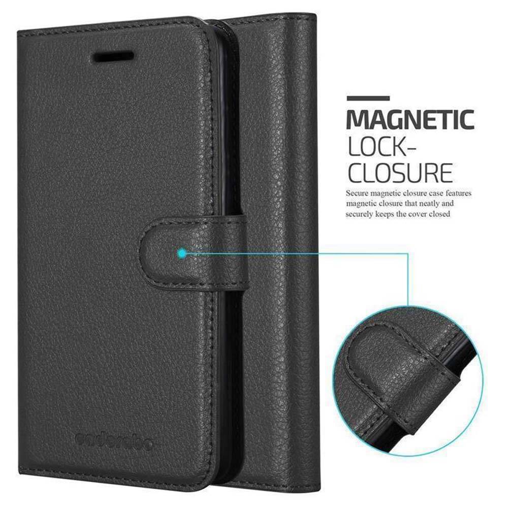 Cadorabo Hülle für Samsung Galaxy J4 PLUS Schutz Hülle in Schwarz Handyhülle Etui Case Cover Magnetverschluss
