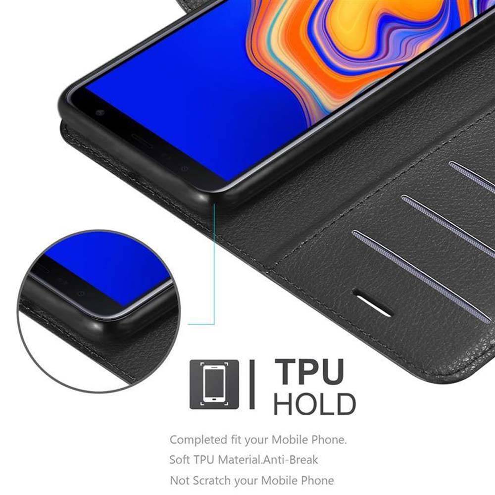 Cadorabo Hülle für Samsung Galaxy J4 PLUS Schutz Hülle in Schwarz Handyhülle Etui Case Cover Magnetverschluss