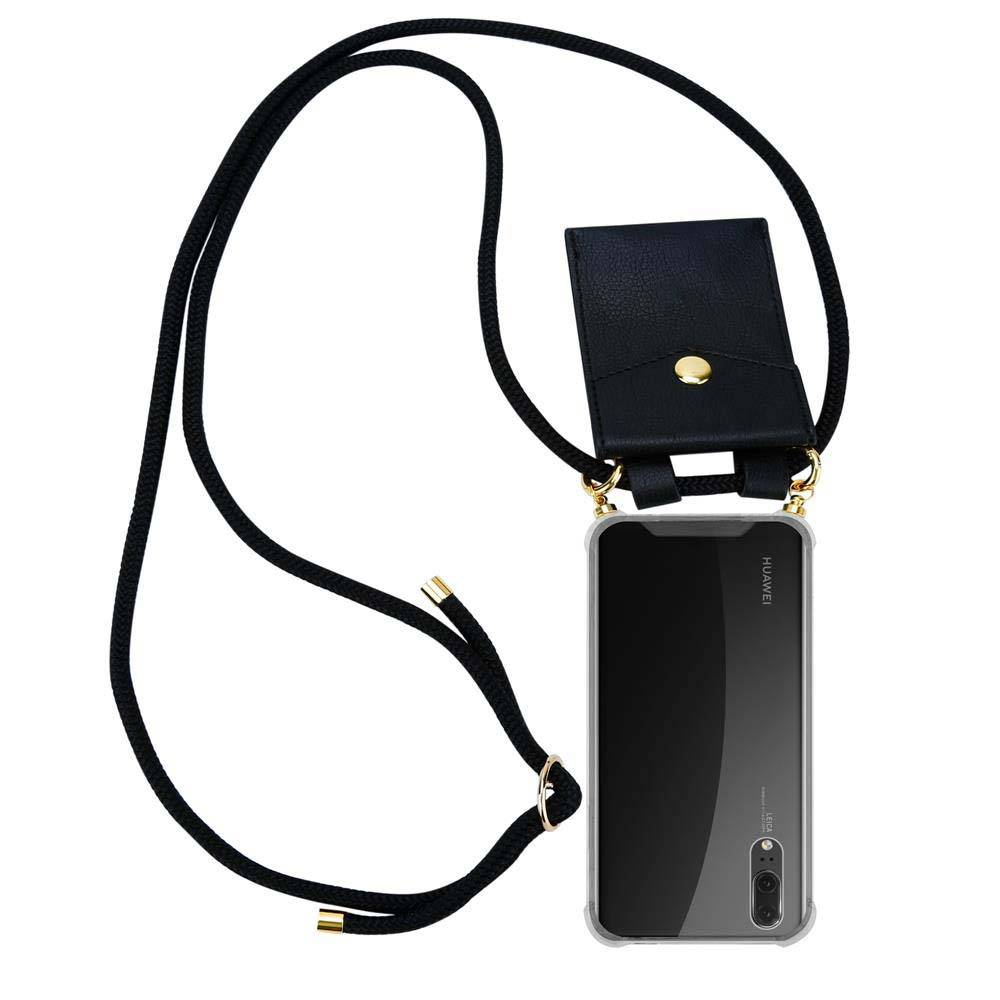 Cadorabo Hülle für Huawei P20 Schutzhülle in Schwarz Handy Kette Silikon Kordel abnehmbares Etui