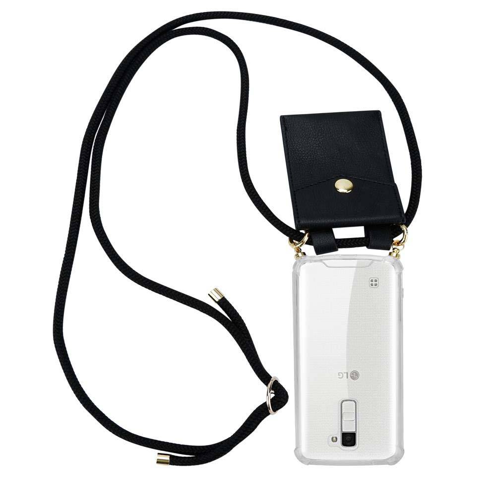 Cadorabo Hülle für LG K10 2016 Schutzhülle in Schwarz Handy Kette Silikon Kordel abnehmbares Etui