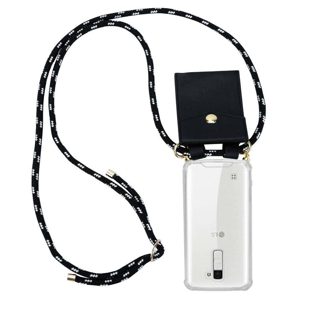 Cadorabo Hülle für LG K10 2016 Schutzhülle in Schwarz Handy Kette Silikon Kordel abnehmbares Etui