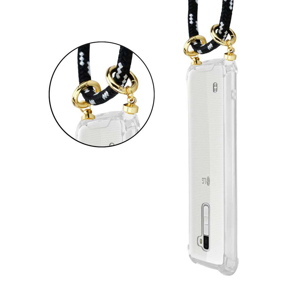 Cadorabo Hülle für LG K10 2016 Schutzhülle in Schwarz Handy Kette Silikon Kordel abnehmbares Etui