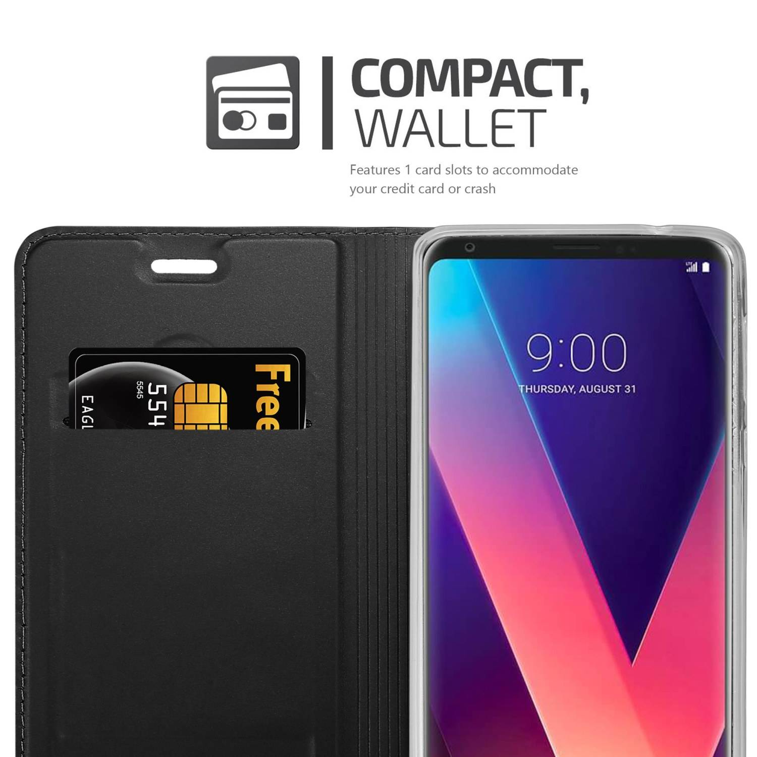 Cadorabo Handyhülle für LG V30 Schutz Hülle in Schwarz Cover Etui Book Case Booklet