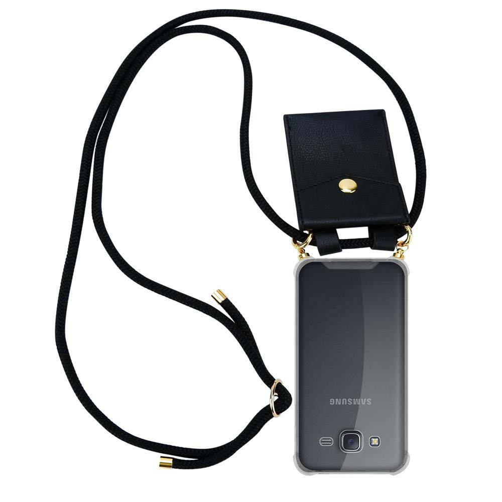 Cadorabo Hülle für Samsung Galaxy J5 2015 Schutzhülle in Schwarz Handy Kette Silikon Kordel abnehmbares Etui