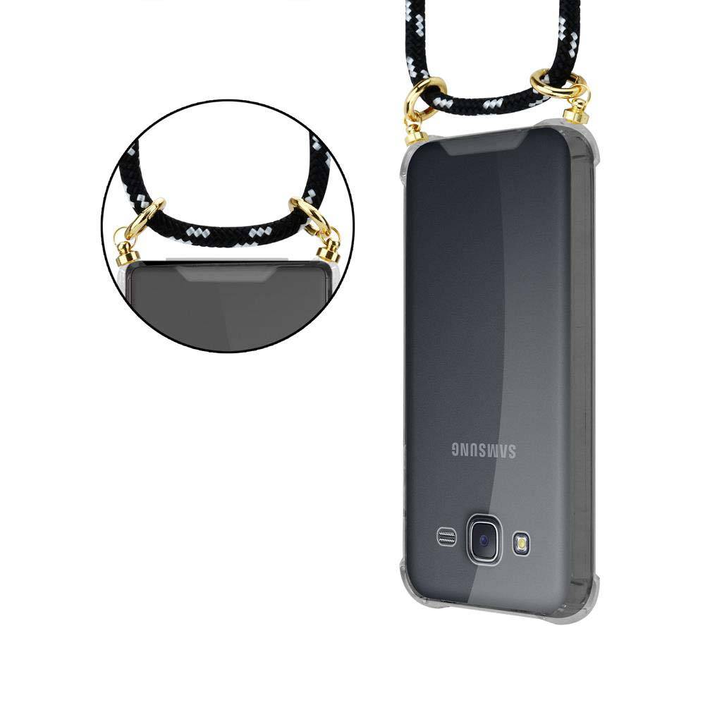 Cadorabo Hülle für Samsung Galaxy J5 2015 Schutzhülle in Schwarz Handy Kette Silikon Kordel abnehmbares Etui